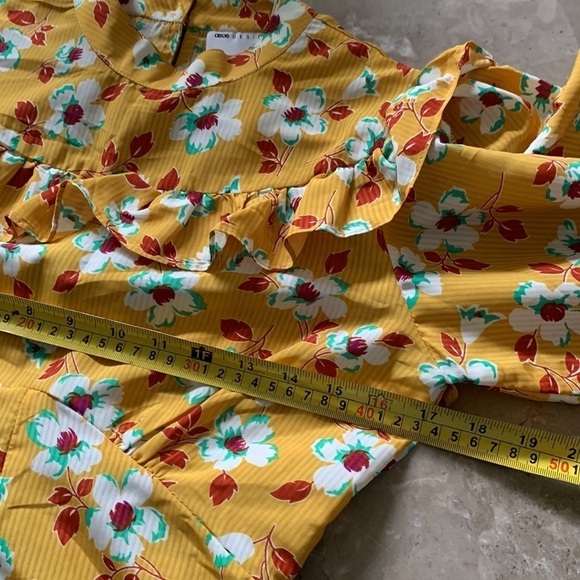 ASOS DESIGN frill neck midi tea dress in yellow floral print open back size‎ 4 - Picture 12 of 15